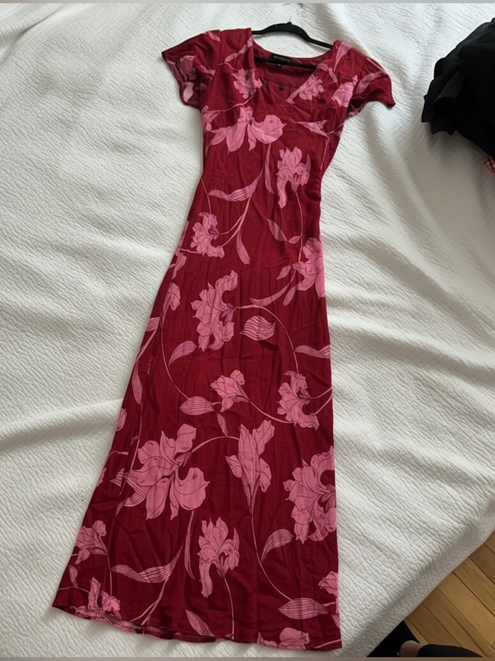 Dynamite Burgundy Maxi Dress with Pink Floral Print